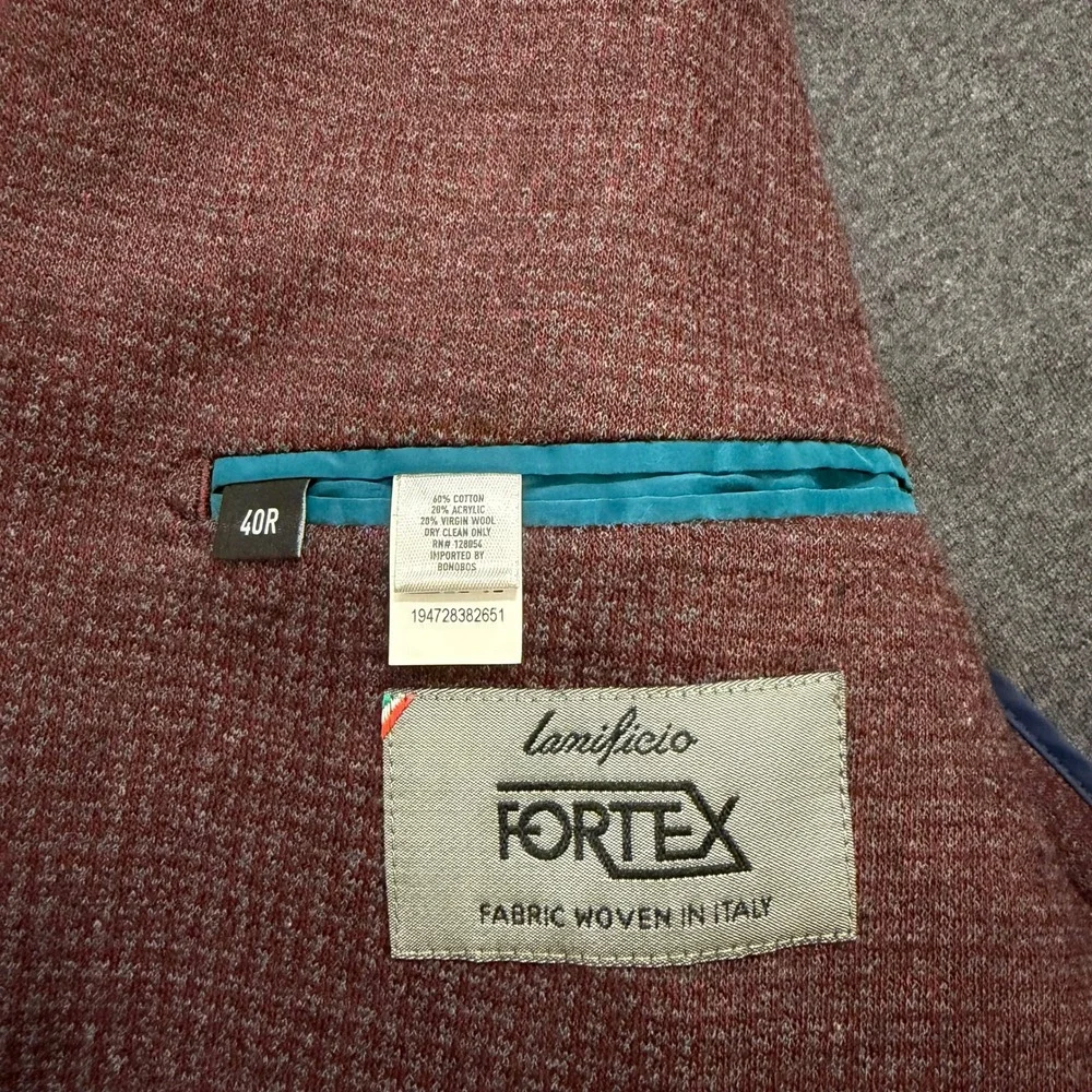 Bonobos Jetsetter Blazer 40R Burgundy Lanificio Fortex Unsturctured Tailored Fit